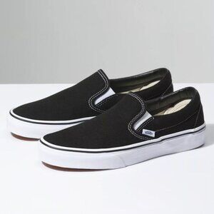 Vans Black White Asher Slip On Classic Skate Sneakers Size M 8.5 / W 10